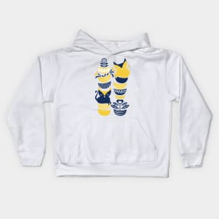 Swedish folk cats // navy blue and yellow kitties Kids Hoodie